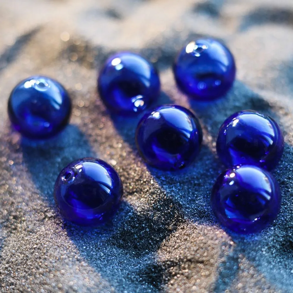 бусина, лэмпворк "шар", синий, 14 мм