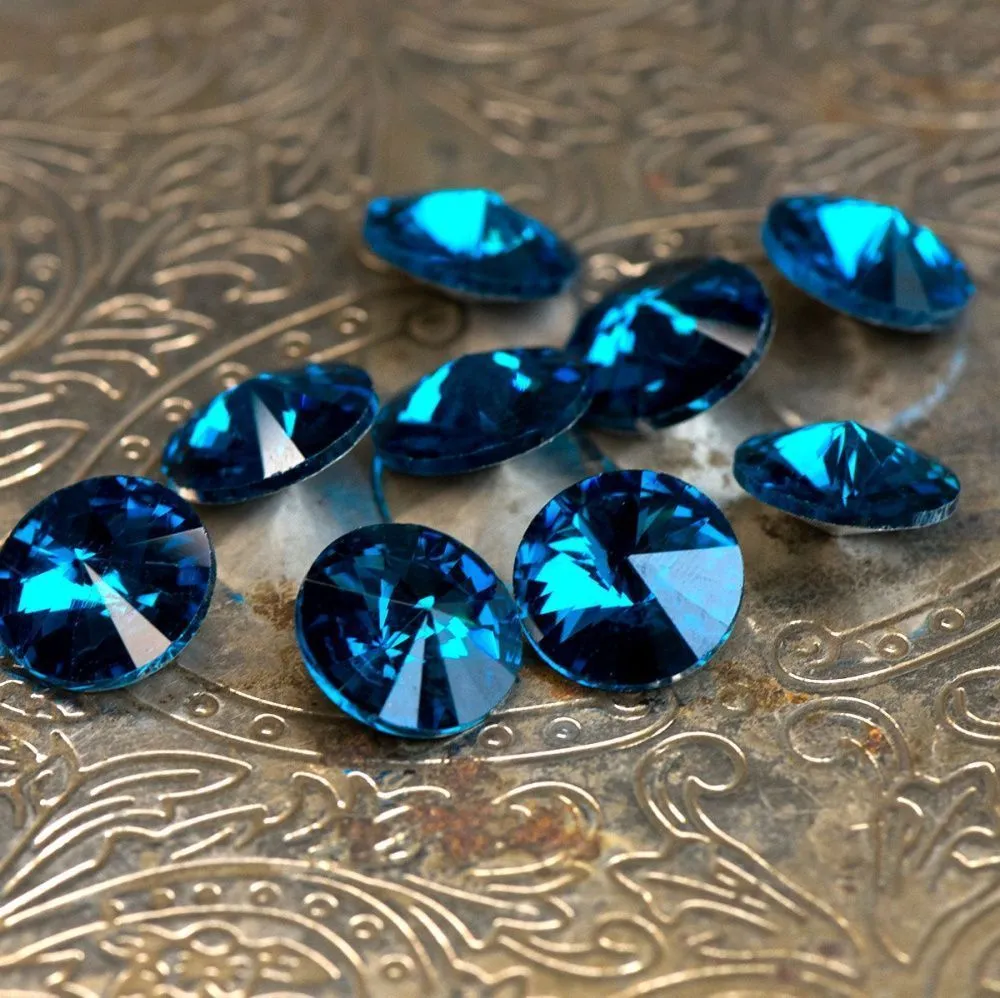 кабошон стекло риволи, цвет бирюзовый, 14х7 мм