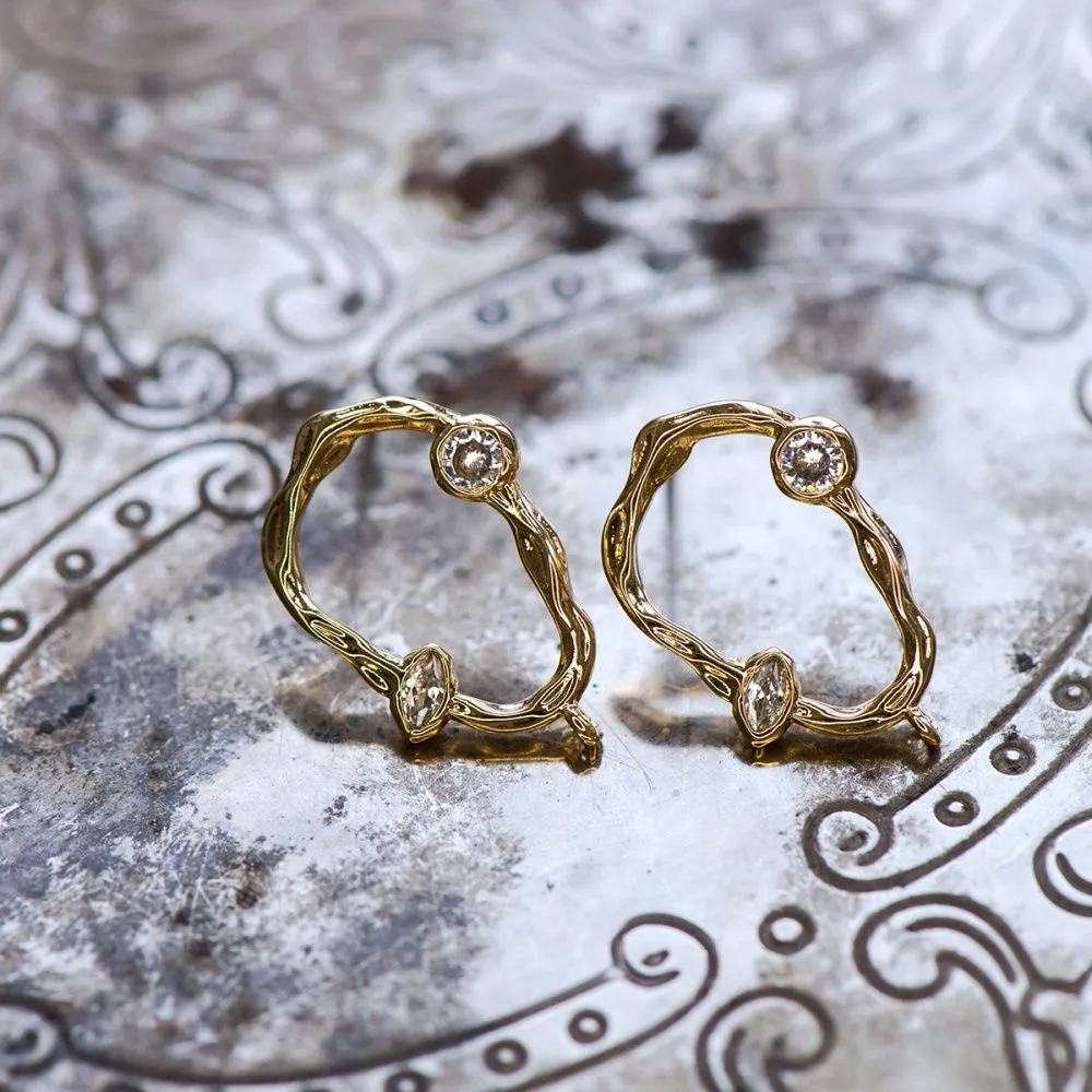 пуссеты "лассо", с цирконием, позолоченные, 20.5x13.5x2 мм 