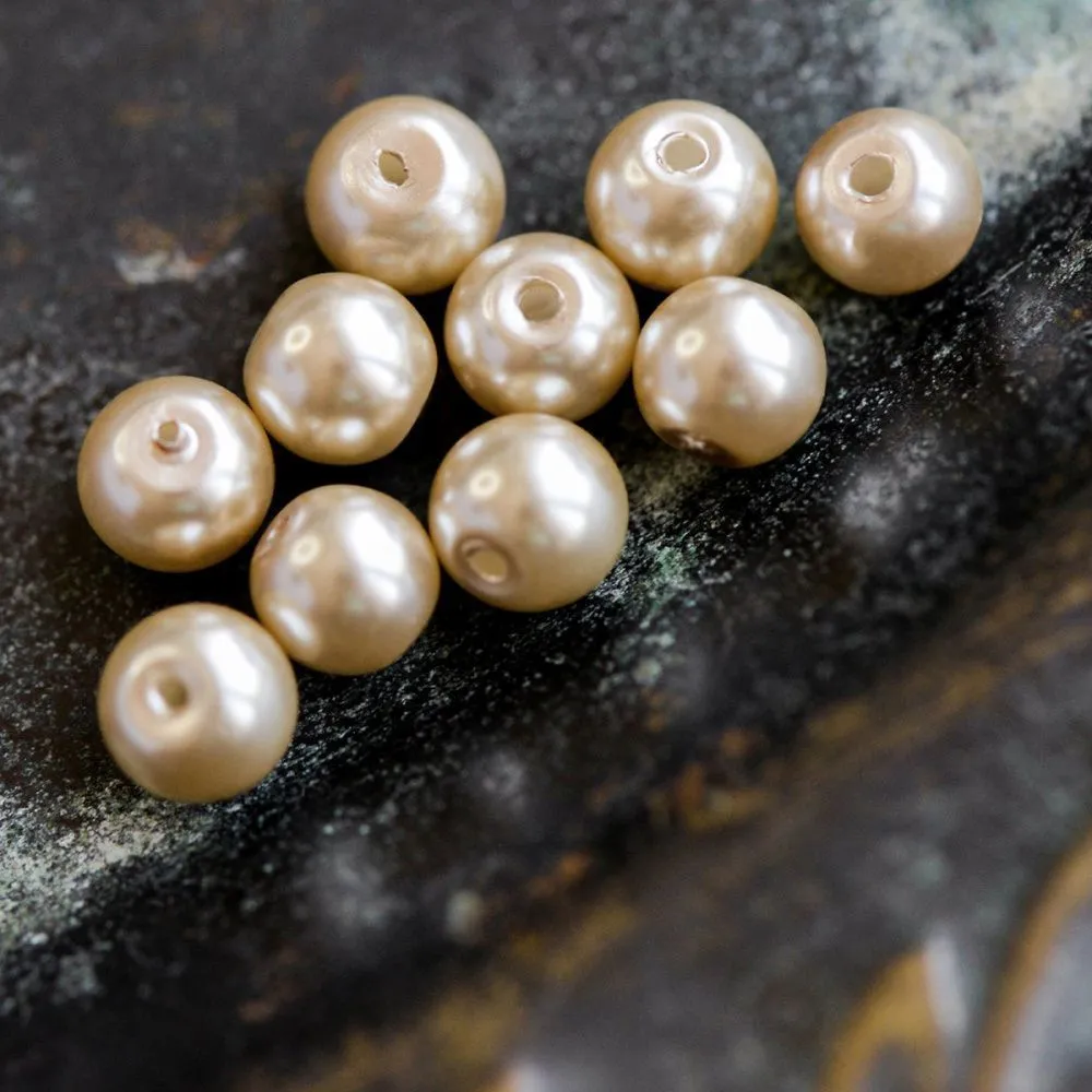 бусина, имитация жемчуга, стекло 6, цвет бежевый, 6 мм