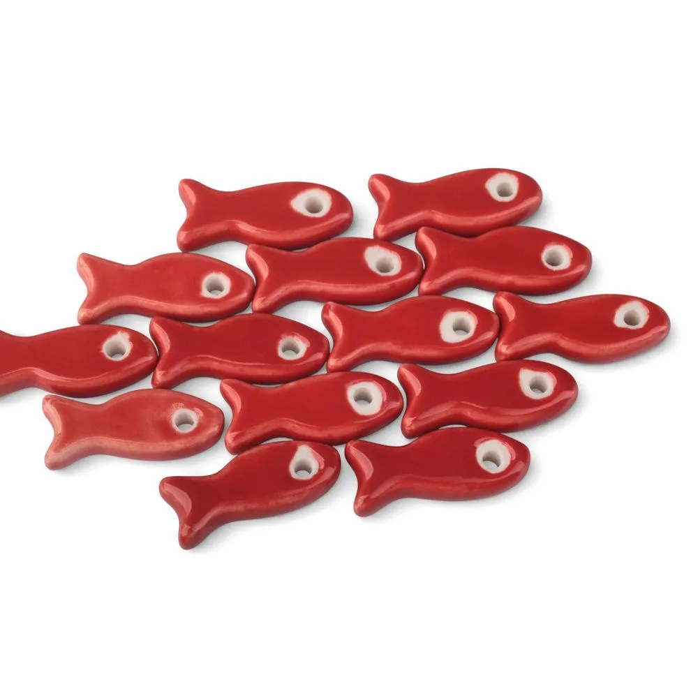 бусина, керамика "рыба", цвет красный, 24-25x10x6 мм