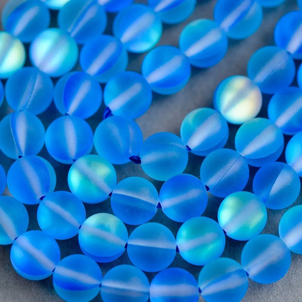 бусина, стекло "лунный камень", цвет синий, 8 мм