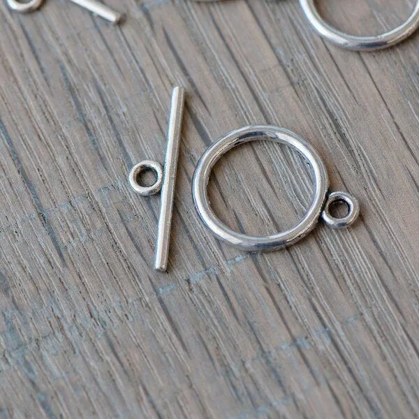 Замочки тоггл "раунд", цвет античное серебро, 15х2 мм