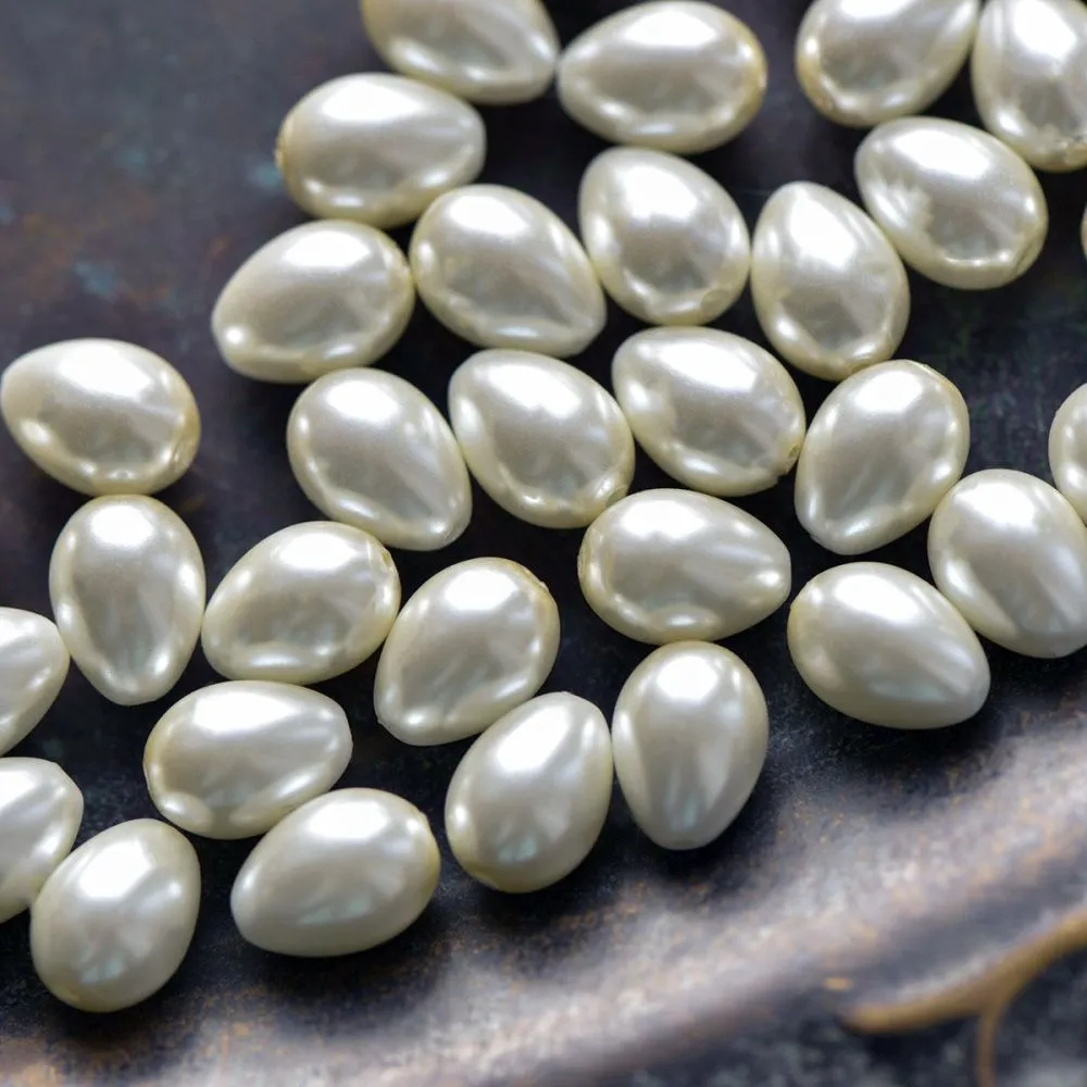 бусина, имитация жемчуга "капля", стекло, цвет молочный, 9х7 мм