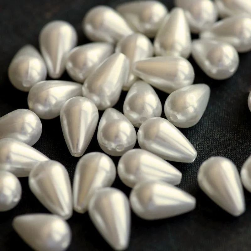 бусина, имитация жемчуга "капля", акрил, цвет сливочный, 16х10 мм