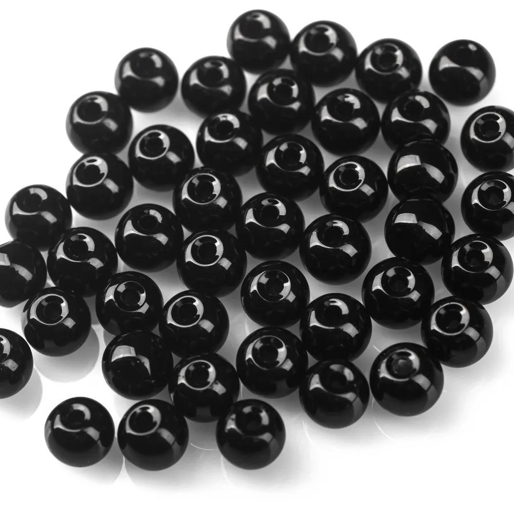 бусина, стекло 6, цвет черный, 6 мм