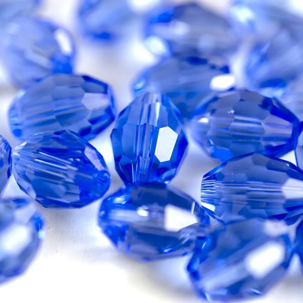 бусина, стекло "боб", овальная, граненая, цвет голубой, 10х13 мм