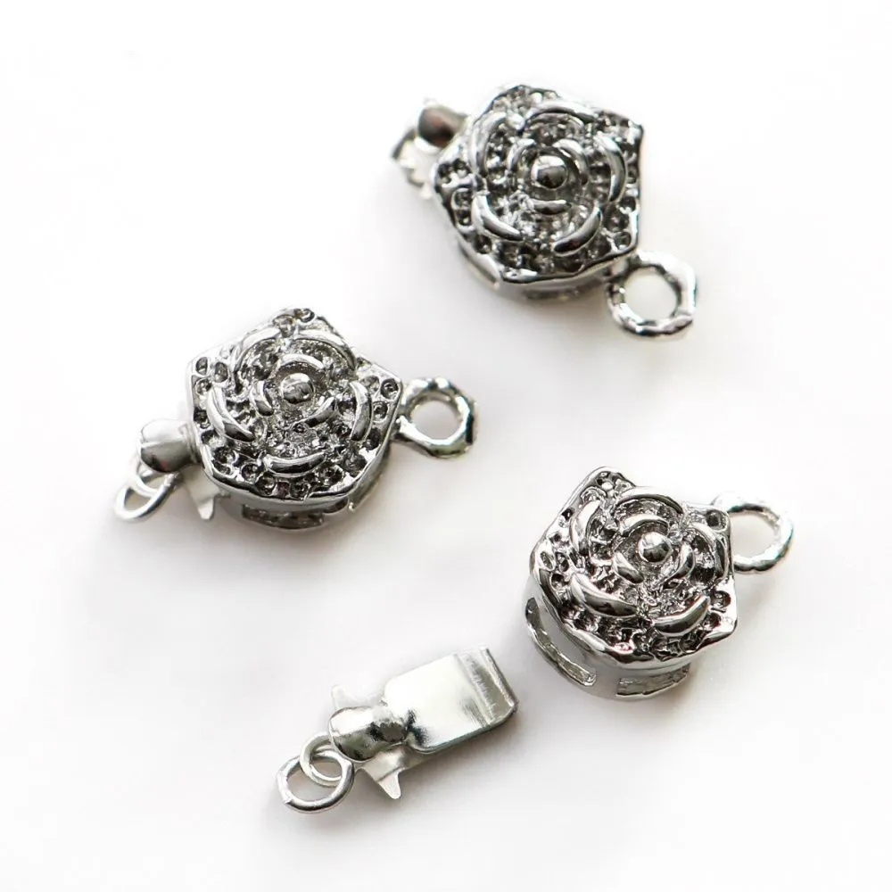 замок для украшений "цветок", цвет платина, 15x10 мм