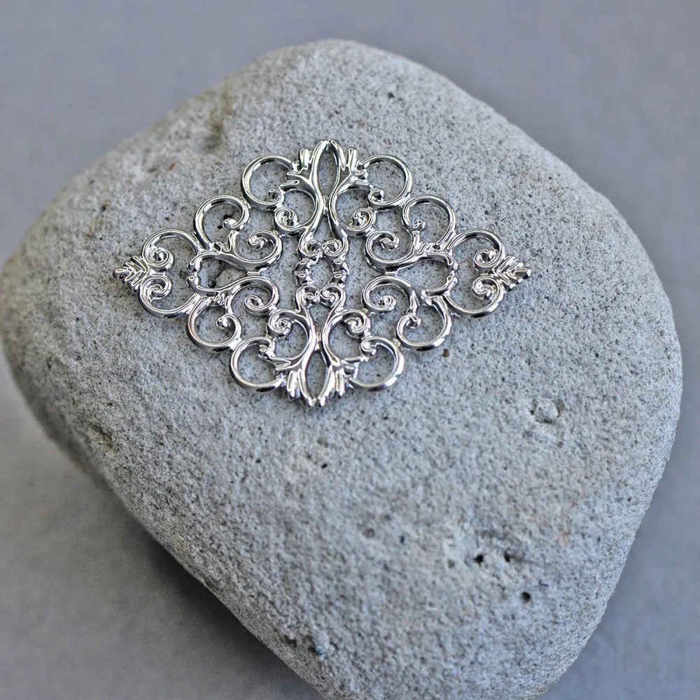 коннектор "филигрань ромб", цвет платина, 43x31x1 мм 