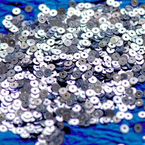 пайетки плоские, серебряный зеркальный, 4 мм