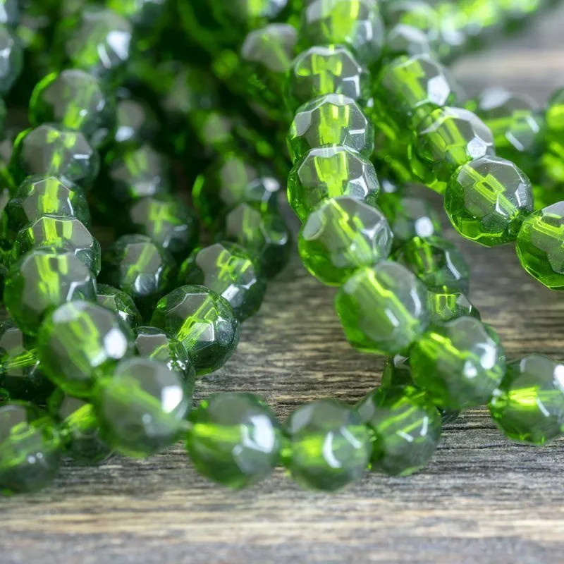 бусина, стекло 6, граненая, цвет зеленый, 6 мм