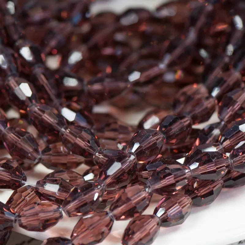 бусина, стекло "боб", овальная, граненая, цвет фиолетовый, 10х13 мм