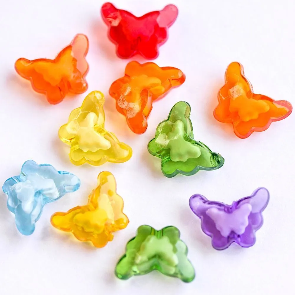 бусина, акрил "бабочка", прозрачная, цветовой микс, 15х11х6 мм