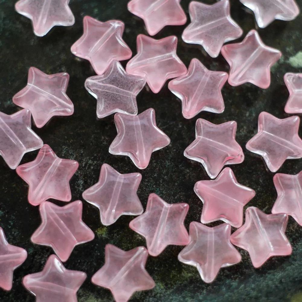 бусина "звездочка", стекло, цвет розовый, 10x10x4 мм