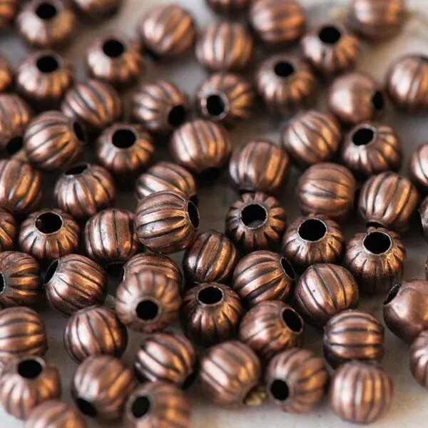 бусина, металл "мисти", цвет красная медь, 6 мм