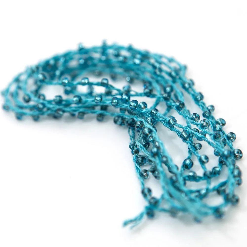 бисер на нити, цвет бирюзовый, диаметр 2 мм