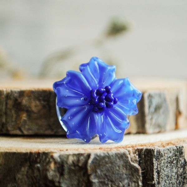 бусина, мурано "василек", фигурная, синий, 20х9 мм