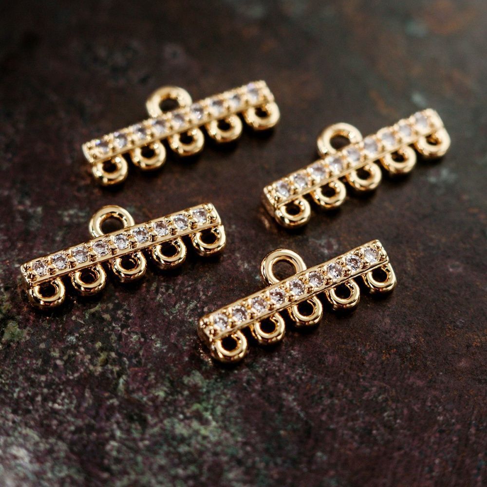 коннектор "планка", позолота/циркон, 5.5x13.5x2 мм