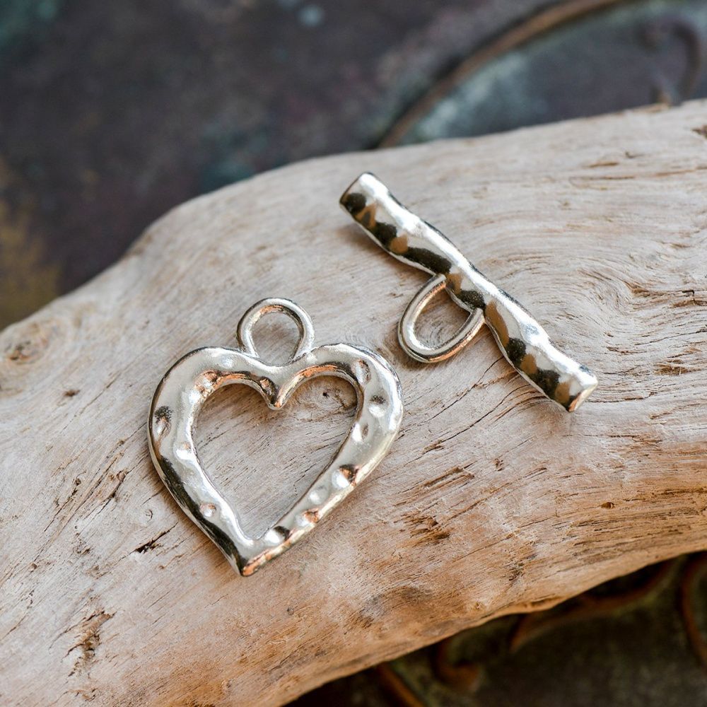 Замочки тоггл "харт", цвет платина, 26x23x2 мм