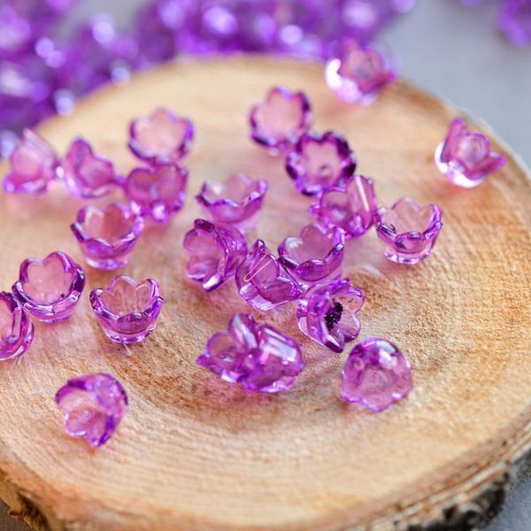 бусина, акрил "ландыш", цвет сиреневый прозрачный, 10х6 мм