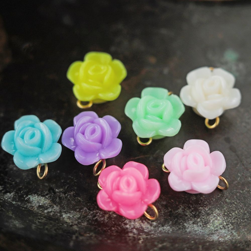 коннектор "розочки", акрил, цветовой микс, 15x12.5x7.5 мм