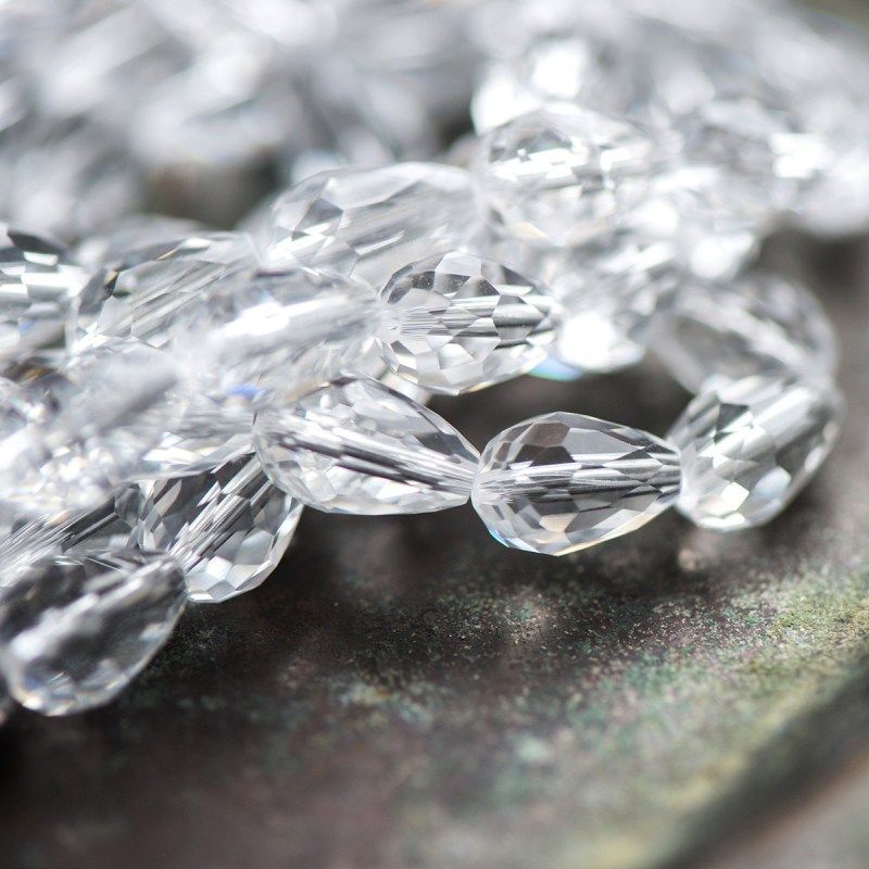 бусина "капля", граненая, стекло, цвет прозрачный, 15х10 мм