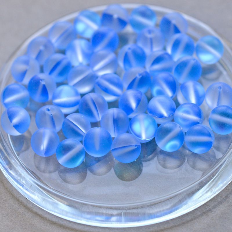 бусина, стекло "лунный камень", цвет синий, 10 мм