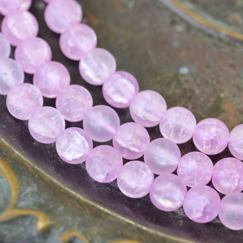 бусина, стекло "кракле", цвет розовый матовый, 10 мм