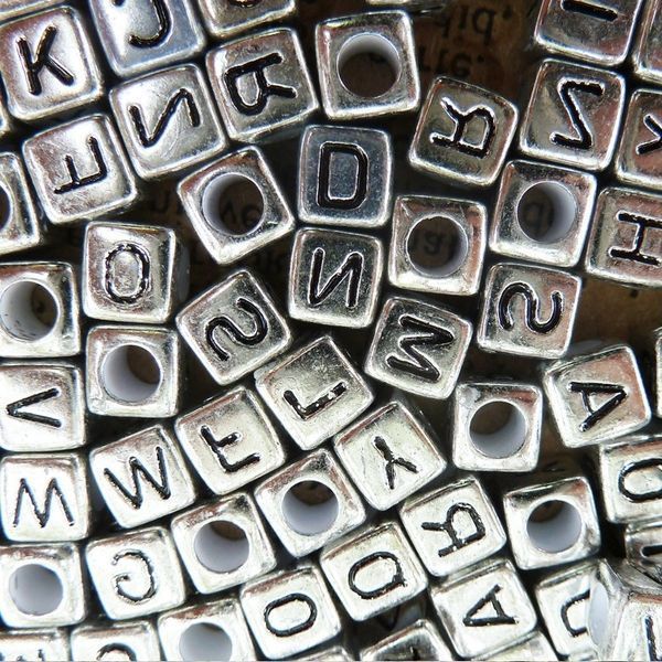 бусина, акрил "алфавит", квадратная, 6х6х6 мм