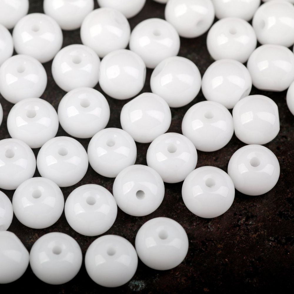 бусина, стекло 6, цвет белый, 6 мм