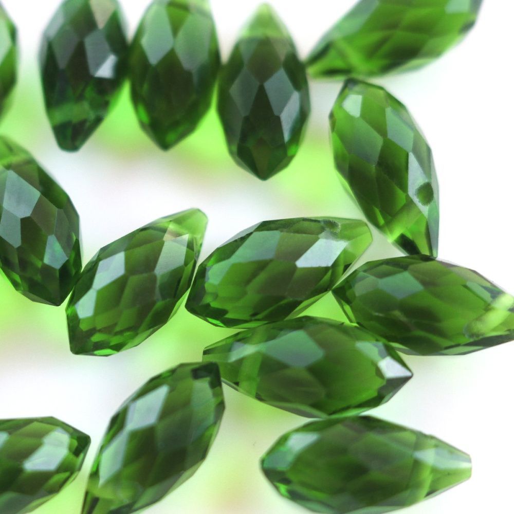 бусина "капля", граненая, стекло, цвет зеленый, 13x6 мм