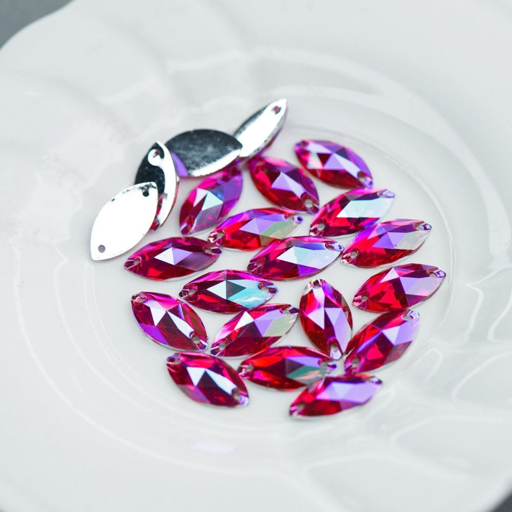 стразы пришивные navette, смола, фуксия ав, 9х18 мм