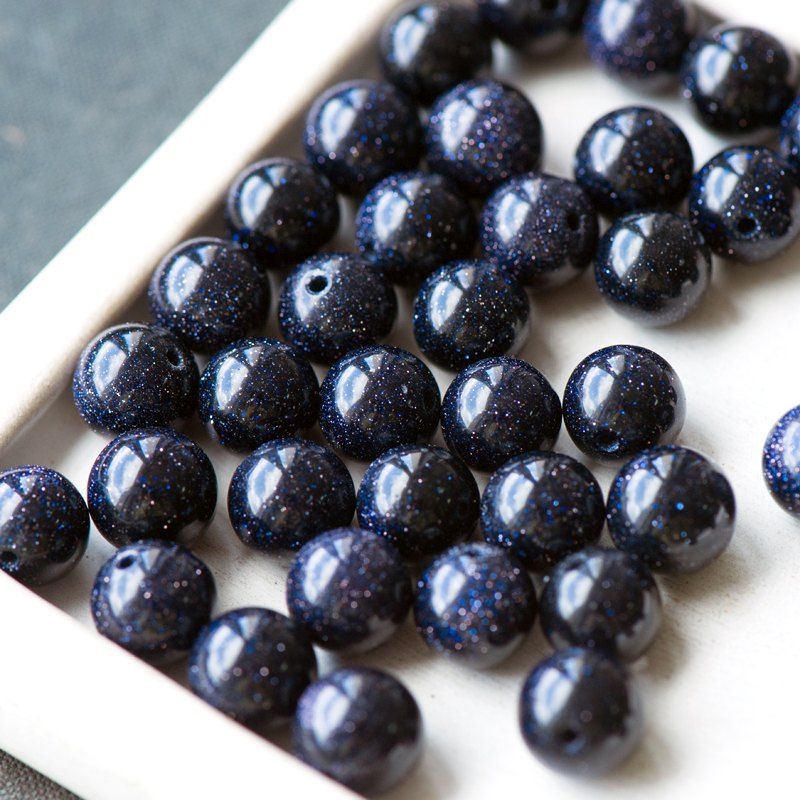 бусина "серебряный песок", стекло, цвет синий с блестками, 10 мм