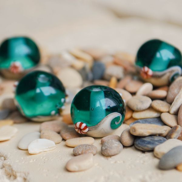 бусина, мурано "пляж бирюзовый", круглая,13x11 мм