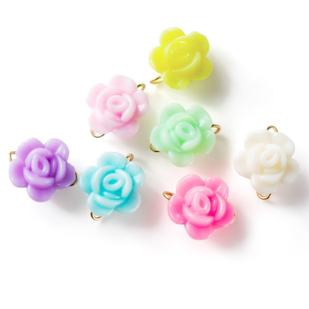 коннектор "розочки", акрил, цветовой микс, 15x12.5x7.5 мм
