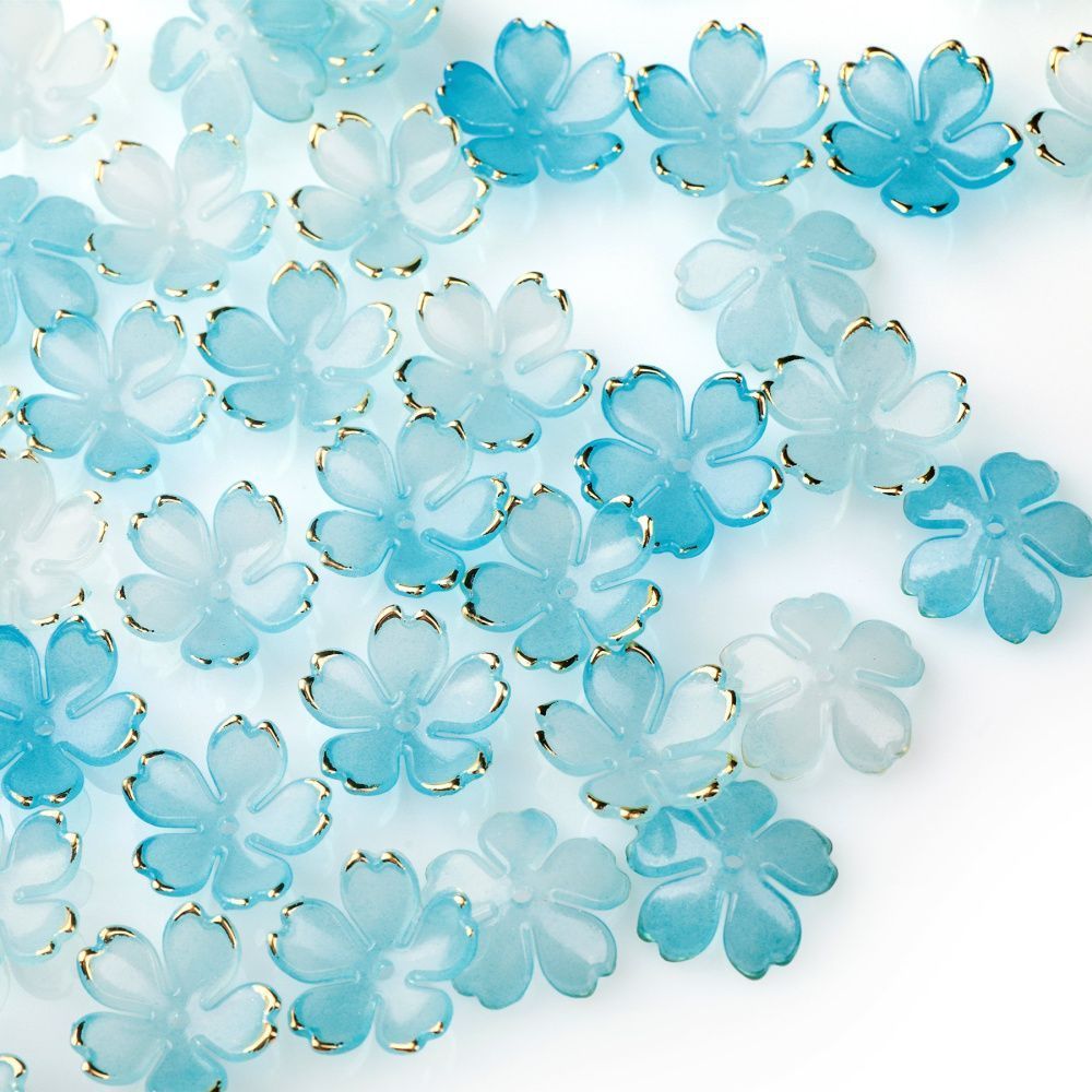 бусина, акрил "цветок сакуры", бирюзовый микс, 17.5x18x5 мм