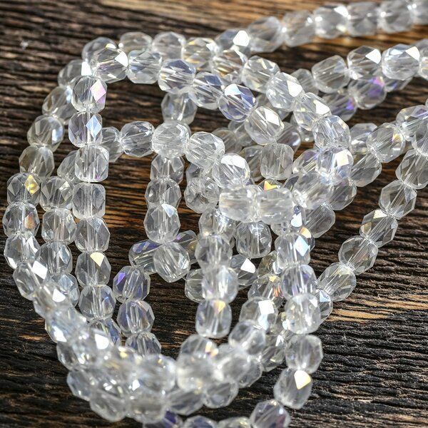 бусина, стекло бочонок 4, граненая, цвет прозрачный радужный, 4x4 мм (уп 30+/-5 шт)