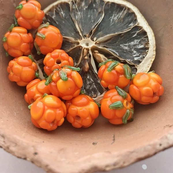 бусина, мурано "морошка", светло-оранжевый, 14х12 мм