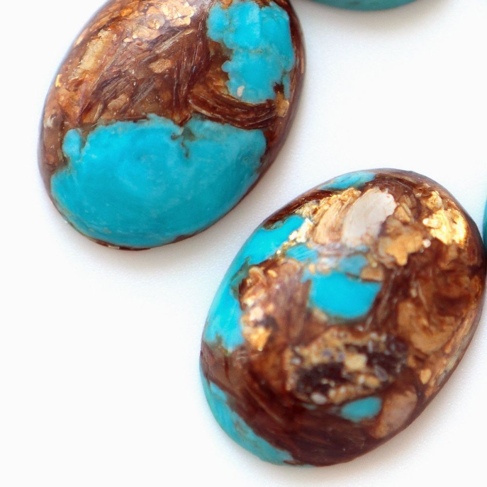 кабошон им. варисцита, овальный, цвет медный/бирюзовый, 25x18x7 мм