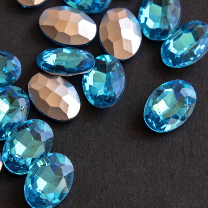 кабошон стекло кристалл, овальный, цвет aquamarine, 14х10 мм