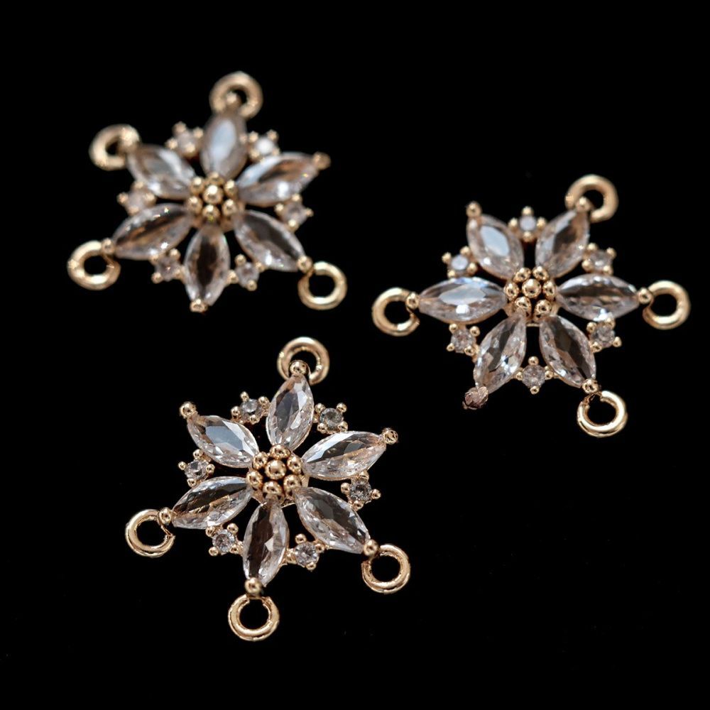 коннектор металл "сакура", позолота/циркон, 18x16x4 мм