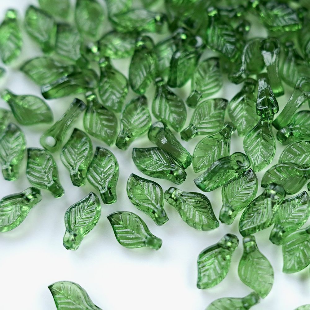 подвеска акрил "листик-мини", цвет темно-зеленый, 9.7x5.5x3.6 мм