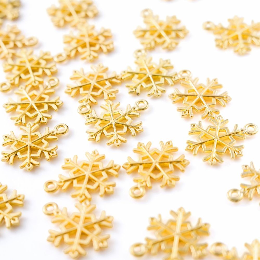 подвеска металлическая "снежинка новогодняя", цвет золото, 21x16x2 мм