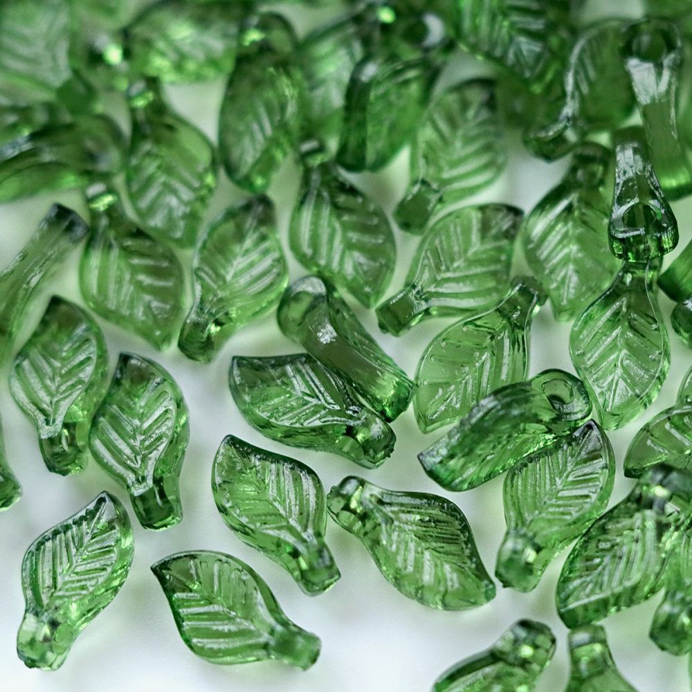 подвеска акрил "листик-мини", цвет темно-зеленый, 9.7x5.5x3.6 мм