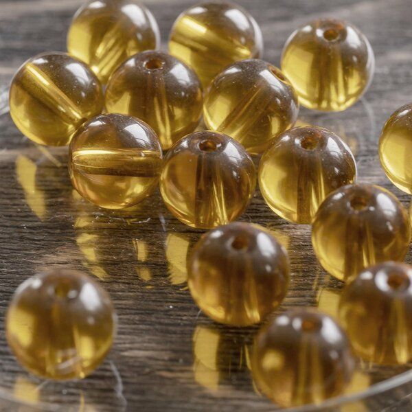 бусина, стекло 10, цвет медовый, 10 мм