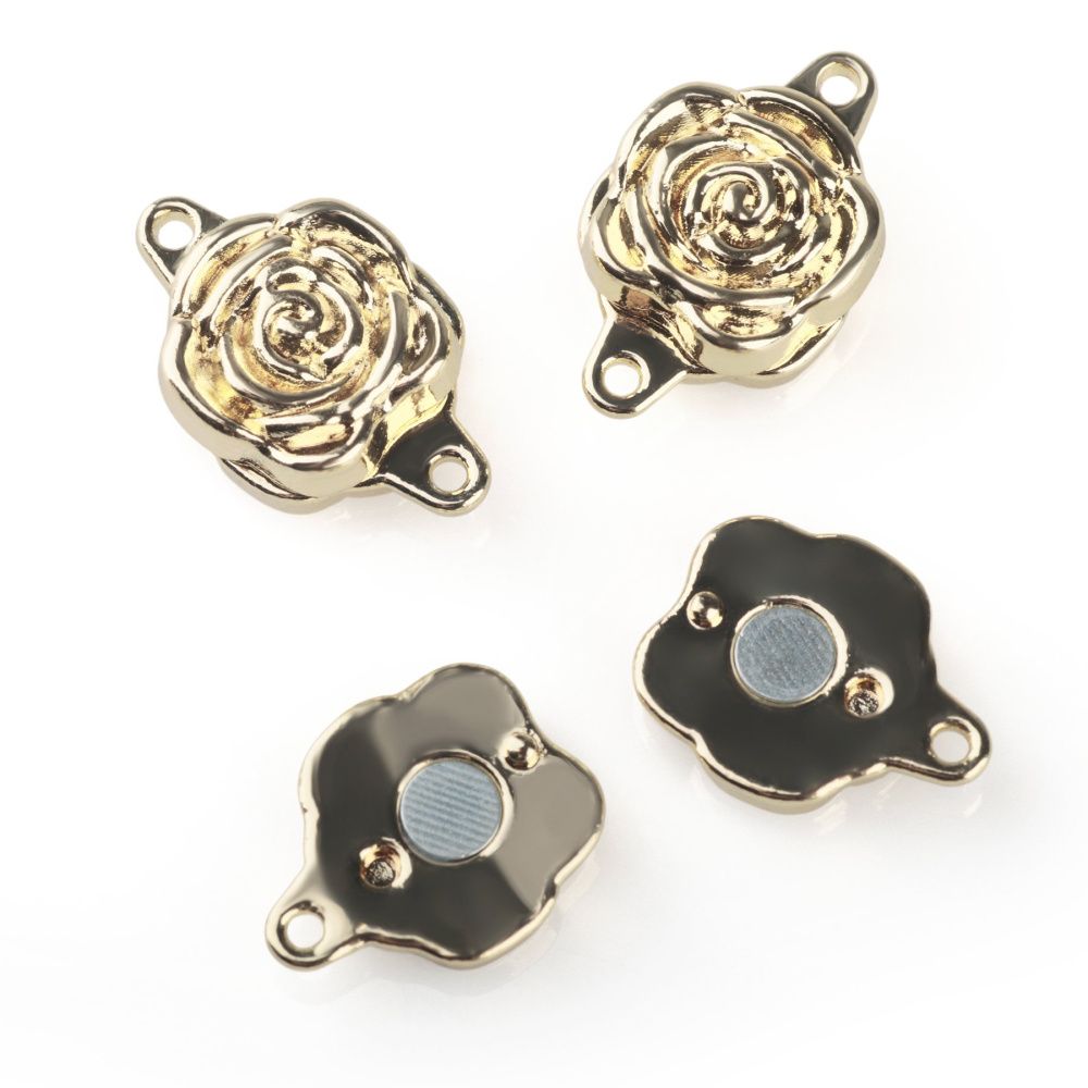 застежка магнитная "роза", позолота, 18x11.5x6 мм