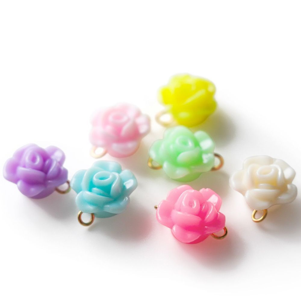 коннектор "розочки", акрил, цветовой микс, 15x12.5x7.5 мм
