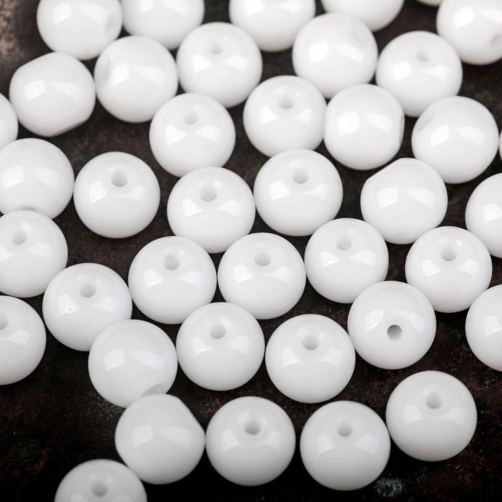 бусина, стекло 6, цвет белый, 6 мм