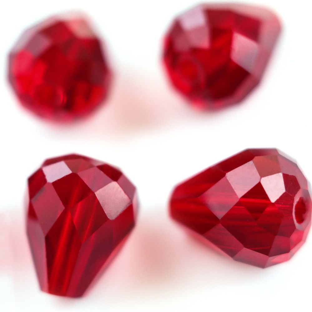 бусина "капля", граненая, стекло, цвет темно-красный, 12х10 мм