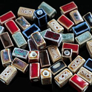 Бусина, керамика "Антик", блок, цветовой микс, 12-13x7-7.5x7-7.5 мм